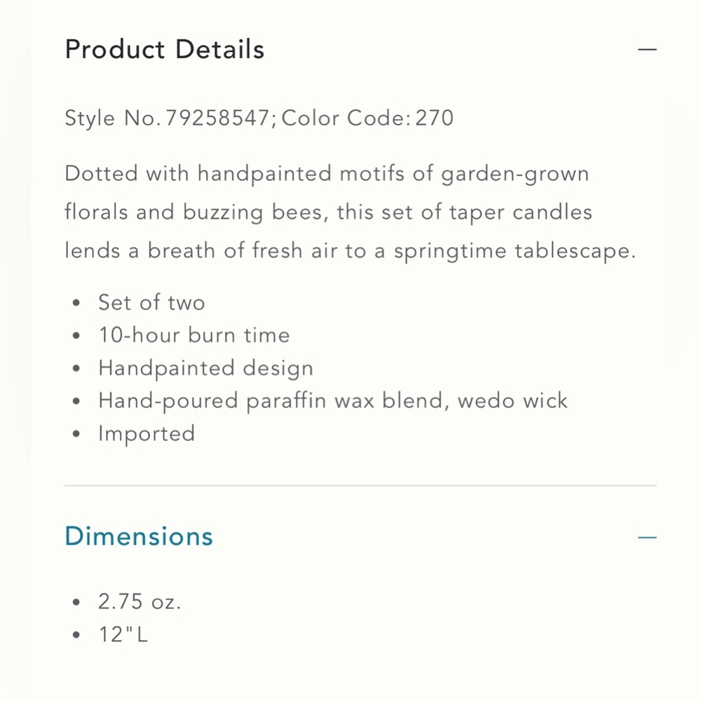 Anthropologie Garden Taper Candles Bees Golden Yellow Set of 2 NWT Spring - Picture 4 of 4